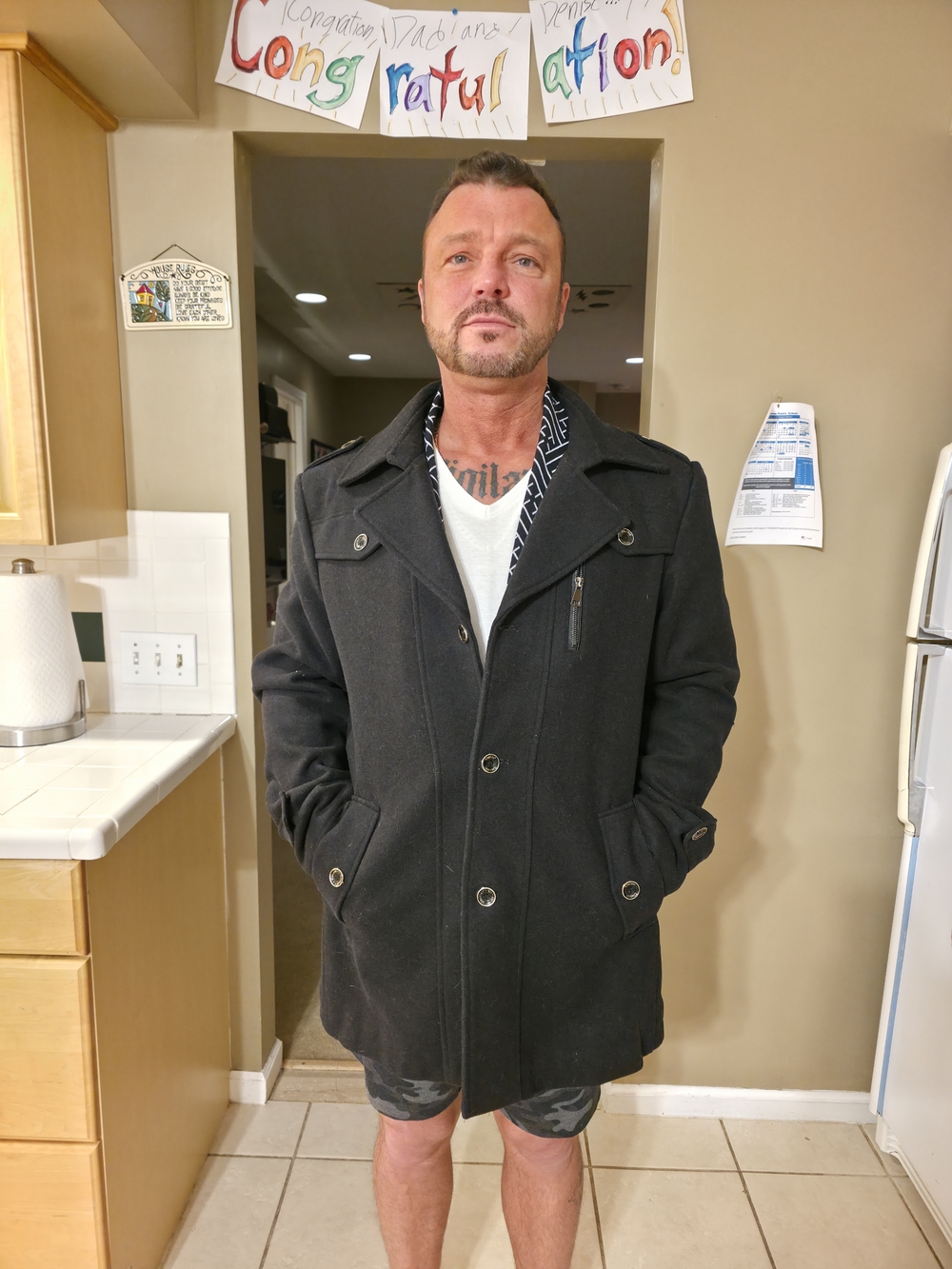 Men's Black Wool-Blend Peacoat Jacket